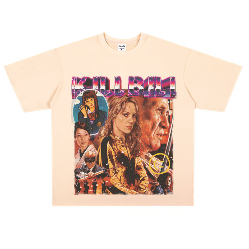 Film Star T Shirt Classic Movie Kill Bill Short Sleeve Loose Street Printed T-shirt Men and Women