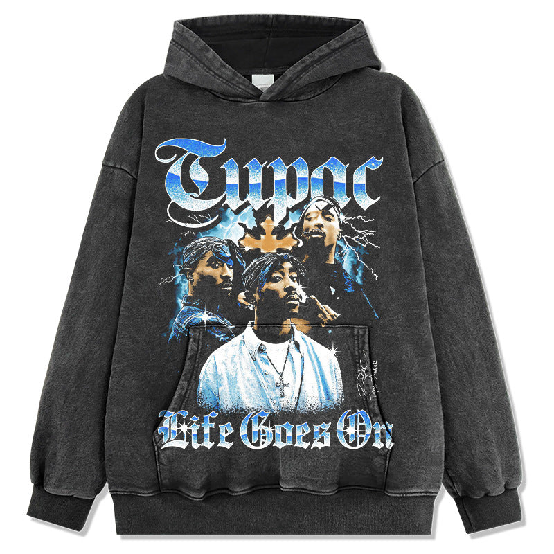 Marcas streetwear usa vintage tupac print hooded sweater