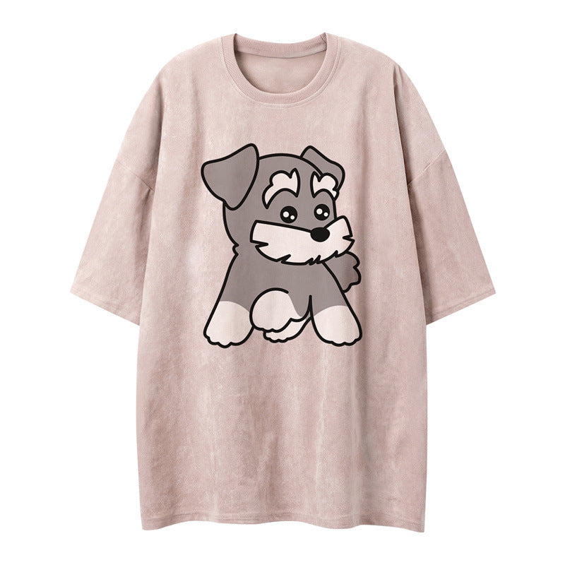 US drip outfits Summer Vintage Dog Print Casual Loose Short Sleeve T-Shirts