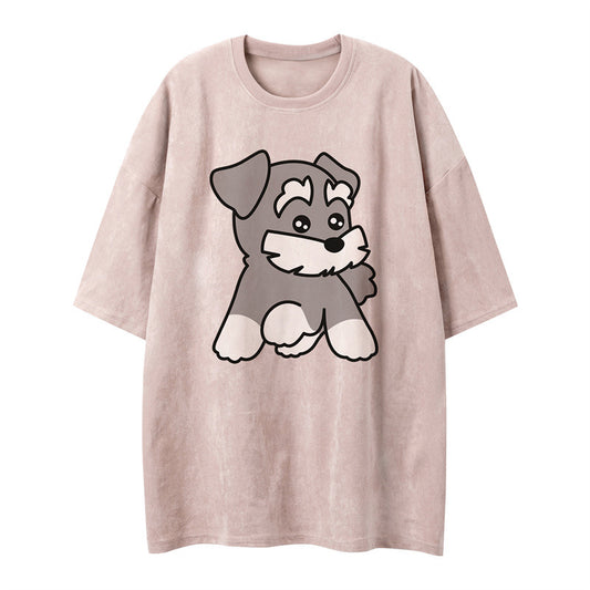 US drip outfits Summer Vintage Dog Print Casual Loose Short Sleeve T-Shirts