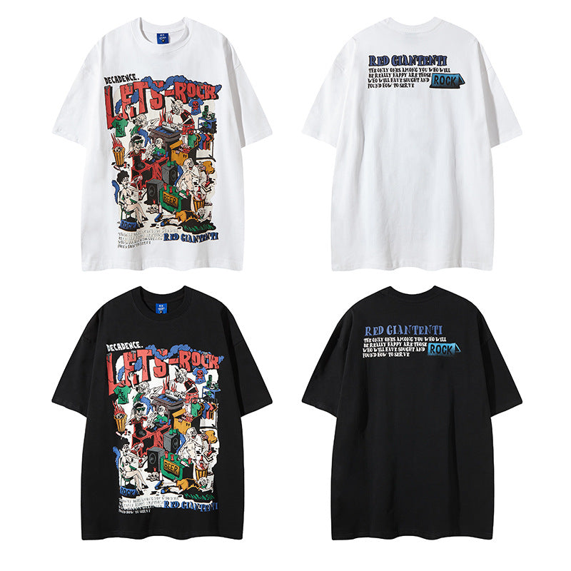 US drip outfits summer vintage cartoon pattern casual loose short sleeve T-Shirts