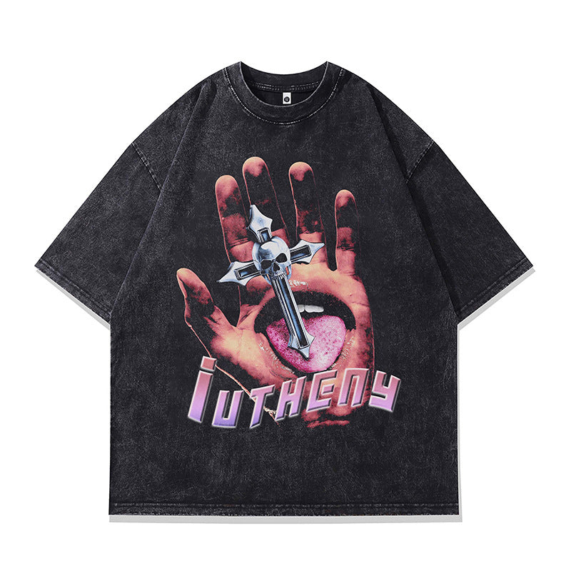Ropa Vintage Hombre Skull Print Vintage Old Short Sleeve T-Shirt Casual Top