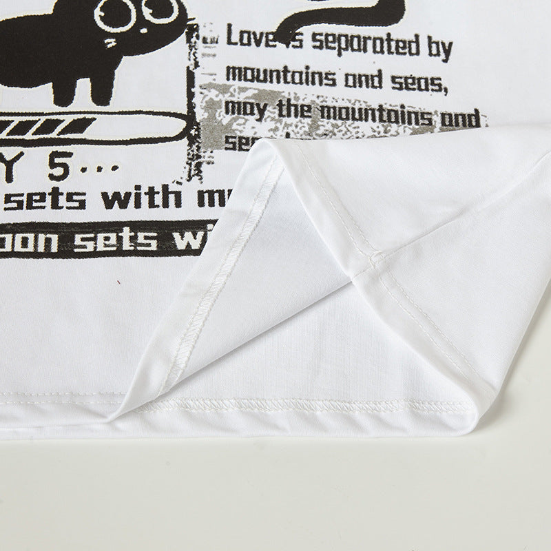 Nyc 1990 Shirt Retro Cat Print Summer Short Sleeve T-Shirt