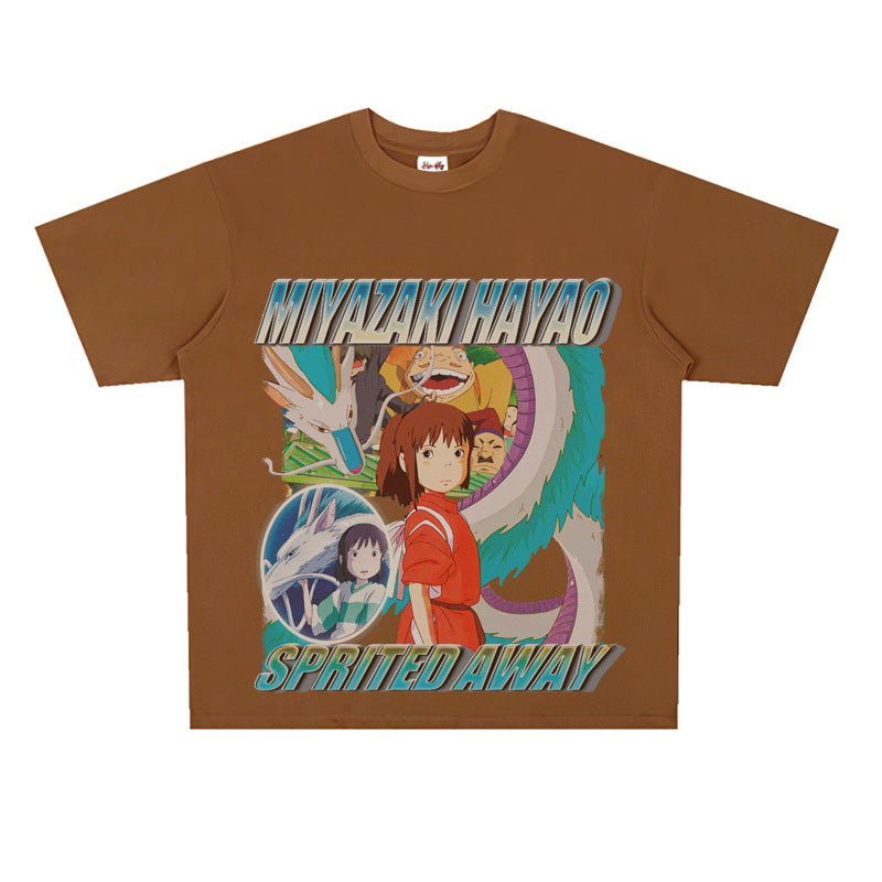 Film Star T Shirt Japanese Classic Anime Spirited Away Loose-Fitting Pure Cotton T-shirt Men and Women