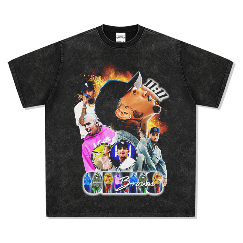 Streetwear masculino hip hop Chris Brown print short sleeve t-shirt