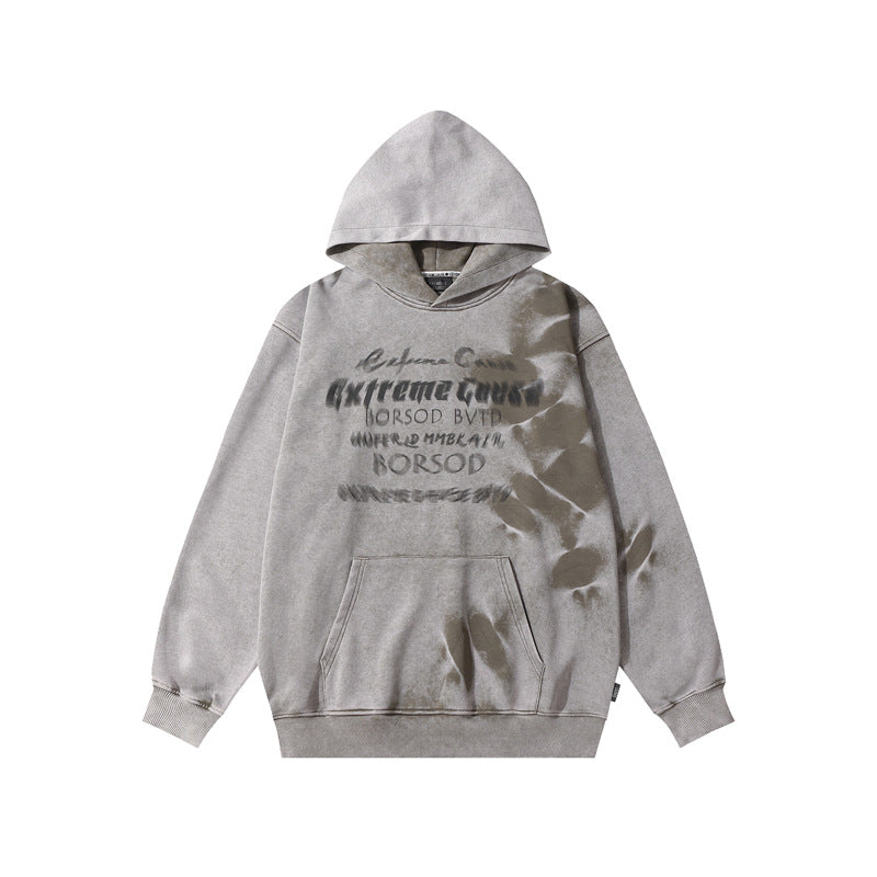 Streetwear Hoodie Vintage Washed Old Alphabet Hooded Sweater Hip Hop Loose Hoodie