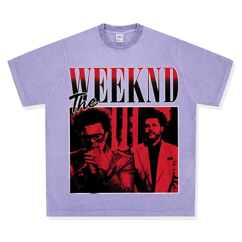 New york hip hop shop weeknd print short sleeve hip hop loose t shirt