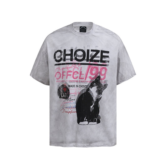 Nostalgia T Shirts Vintage Cartoon Cat Letter Print Short Sleeve T-Shirt oversize