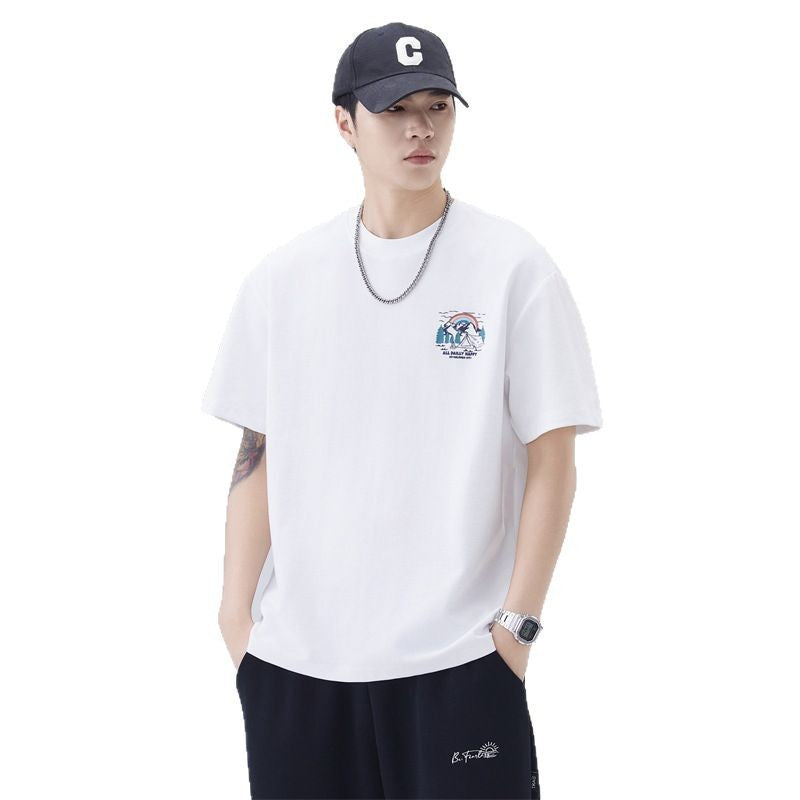 Mens T-shirts Summer Short Sleeve Loose Vintage Print