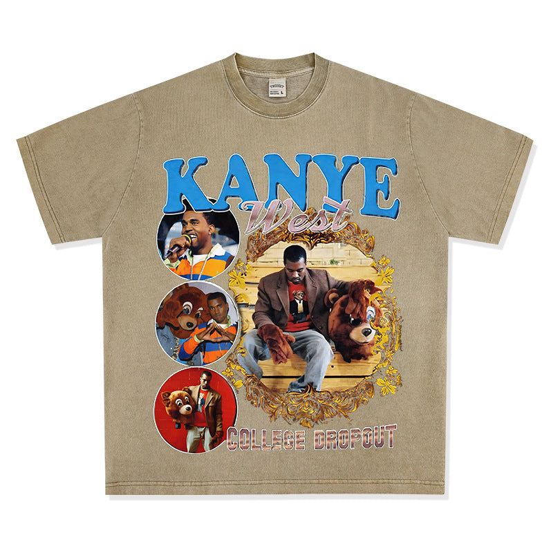 New york hip hop shop vintage hip hop kanye west print short sleeve t-shirt vintage