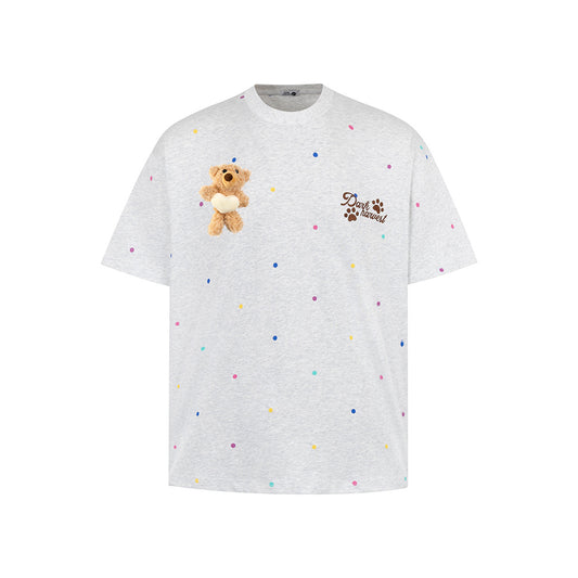 Nostalgia T Shirts Cartoon 3D Bear Doll Embroidered Loose Casual T-Shirt