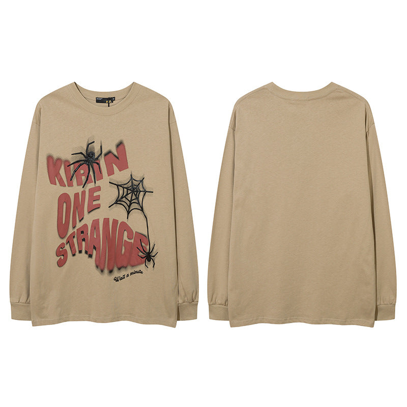 Vintage T Shirts Hip Hop Spider Print Long Sleeve T-Shirt
