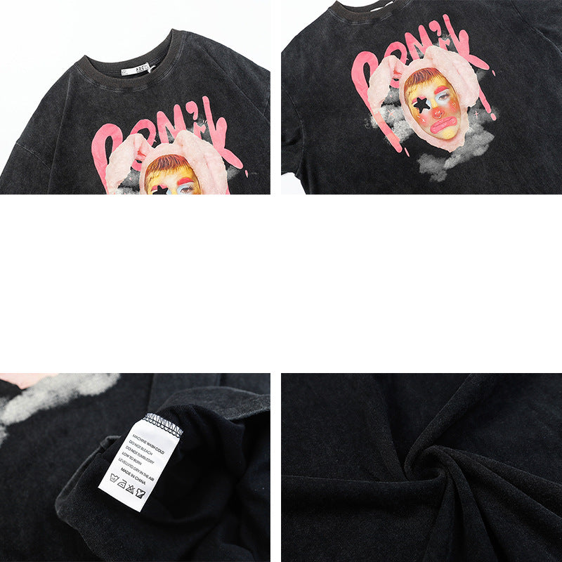 Hip Hop Clothes New York Vintage Clown Print Short Sleeve T-Shirt
