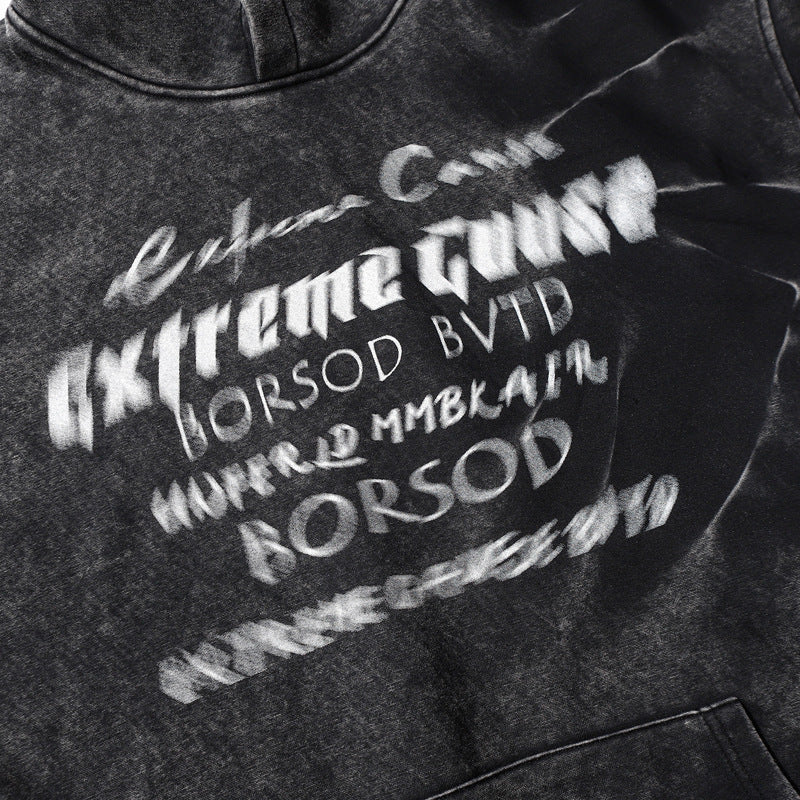 Streetwear Hoodie Vintage Washed Old Alphabet Hooded Sweater Hip Hop Loose Hoodie