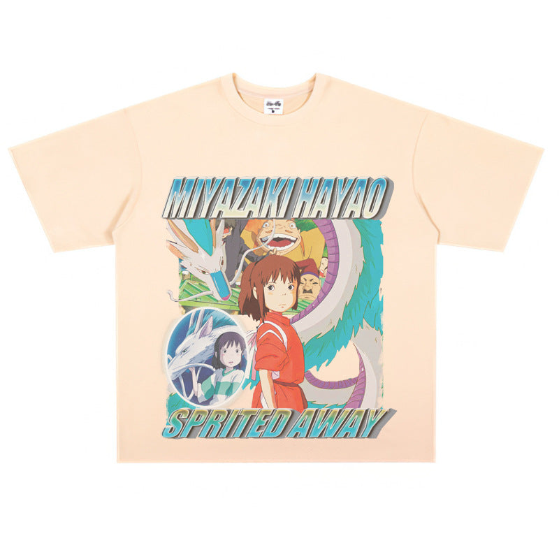 Film Star T Shirt Japanese Classic Anime Spirited Away Loose-Fitting Pure Cotton T-shirt Men and Women