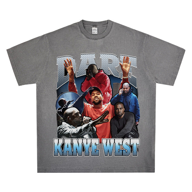Cool t rapper kanye west vintage hip hop rap print short sleeve t shirt