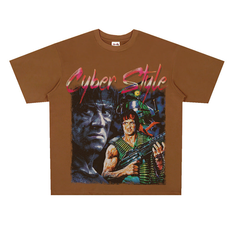Film Star T Shirt Cotton Short Sleeve Loose Retro American Design T-shirt Men