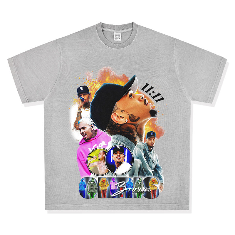 Streetwear masculino hip hop Chris Brown print short sleeve t-shirt