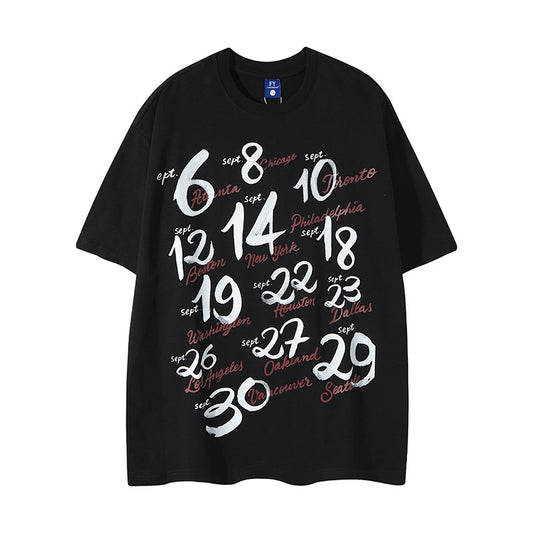 Vintage Usa Shirt Vintage Alphabet Print Crew Neck Short Sleeve T-Shirt