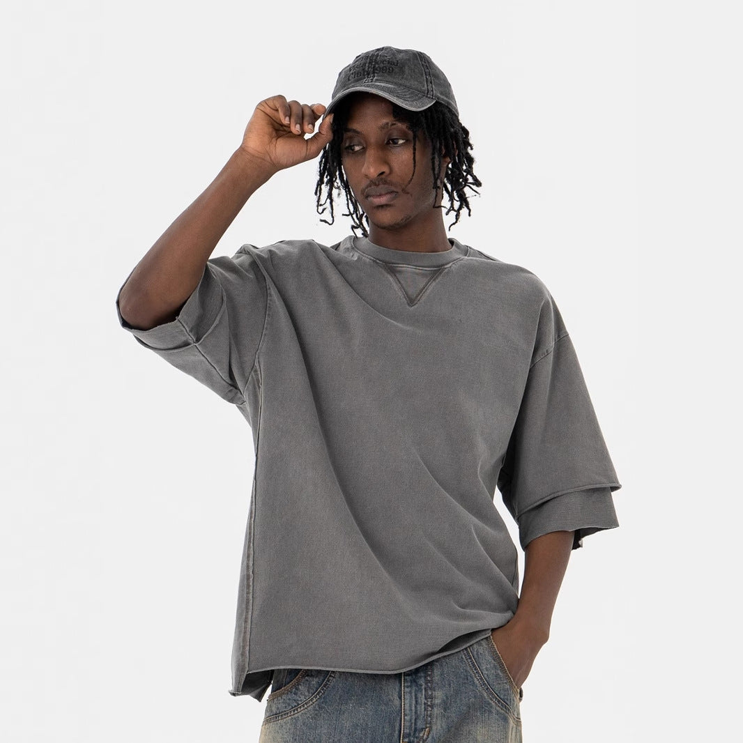 Vintage 90s Hip Hop Clothing Summer Vintage Washed Old Short Sleeve T-Shirt