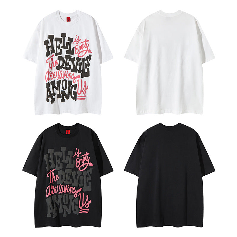 Distorted vintage summer alphabet foam print short-sleeved t-shirt loose casual top
