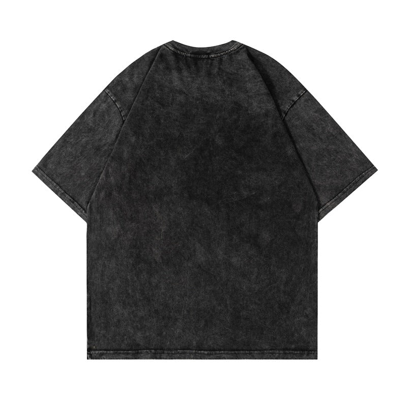 Hip Hop Clothing Summer Short Sleeve Hip Hop Wash T-Shirt Skull Skeleton Print