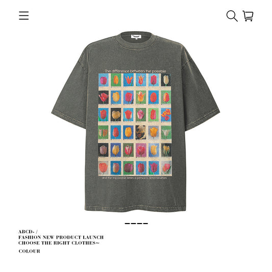 American vintage street T-shirt pure cotton men's and women's summer loose half-sleeves