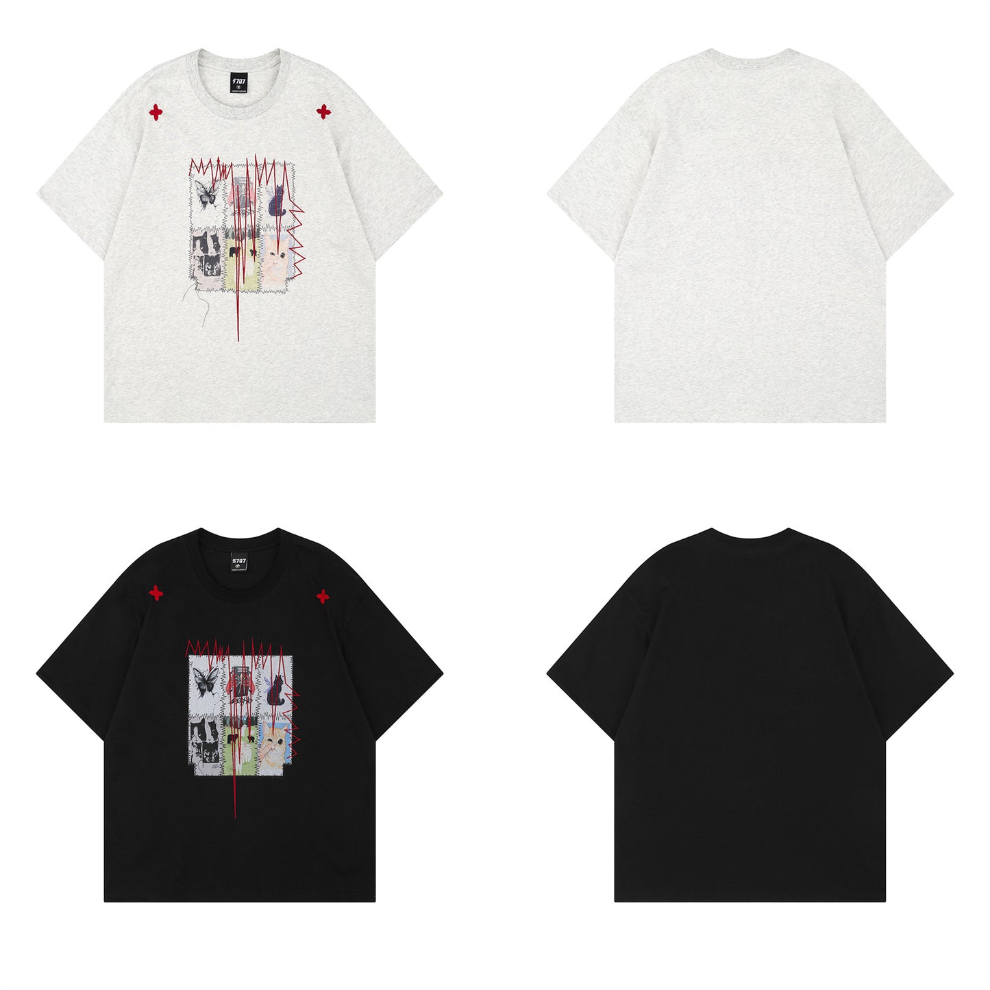 Distorted vintage hip hop loose crew neck t-shirt vintage loose short sleeves