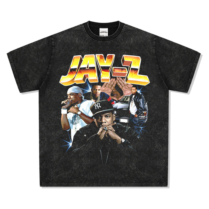 Outfit streetwear vintage hip hop JAYZ print short sleeve t-shirt