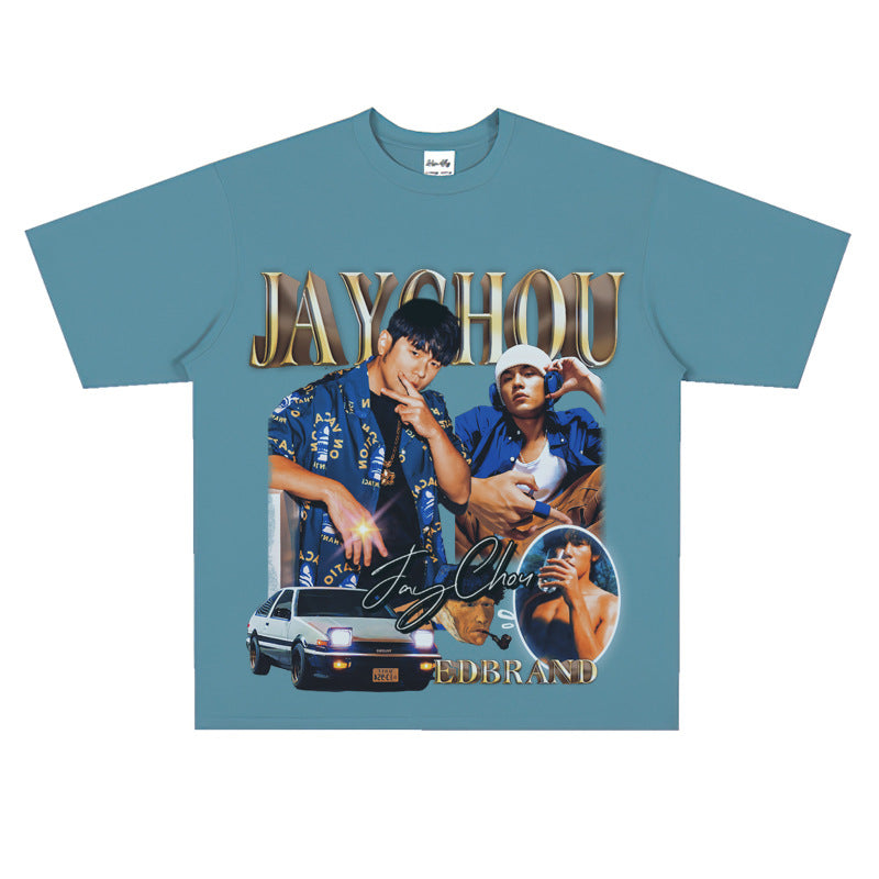 Film Star T Shirt Jay Chou Peripheral Loose National Fashion Retro Street Cotton T-shirt