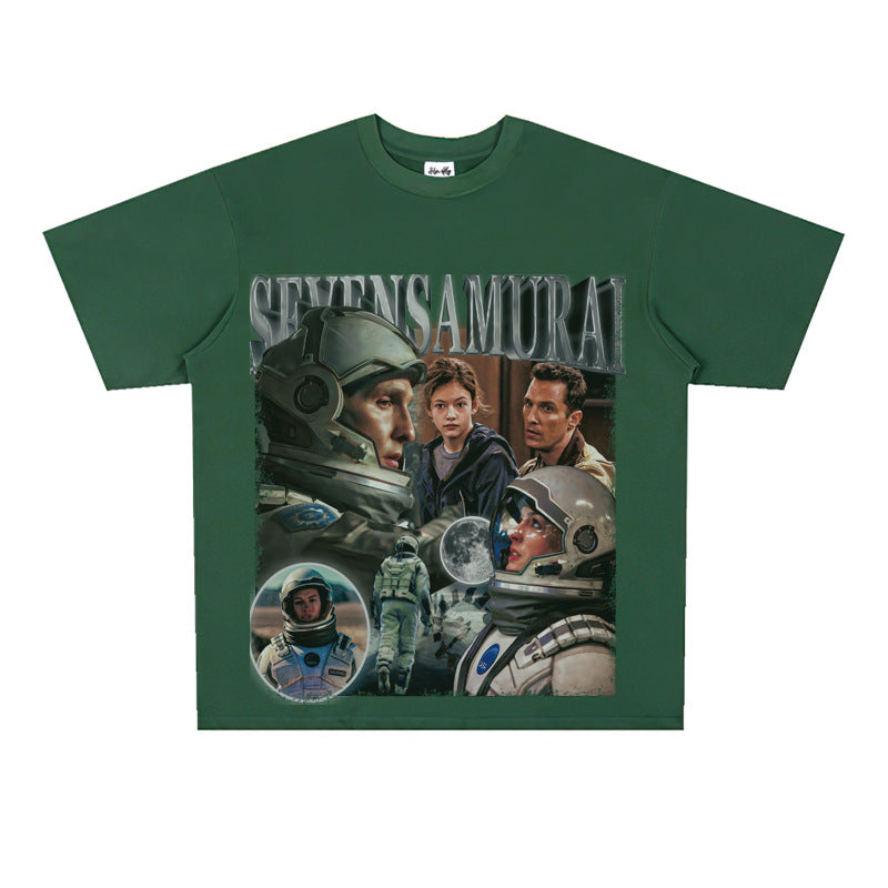 Film Star T Shirt Movie Space Interstellar Cotton Short Sleeve Loose American Retro T-shirt