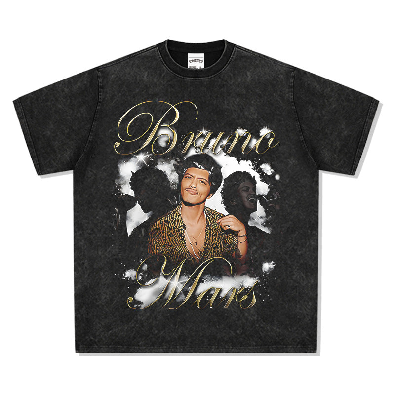 Cool t rapper vintage Bruno Mars print short sleeve t-shirt