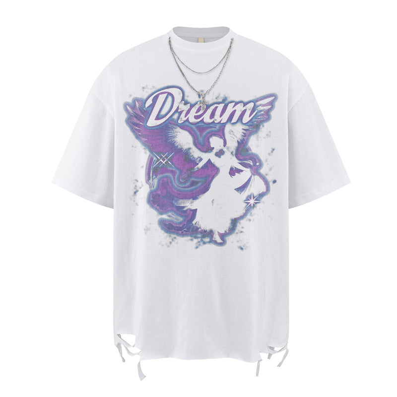 US drip outfits Summer Vintage Angel Muse Casual Loose Short Sleeve T-Shirts