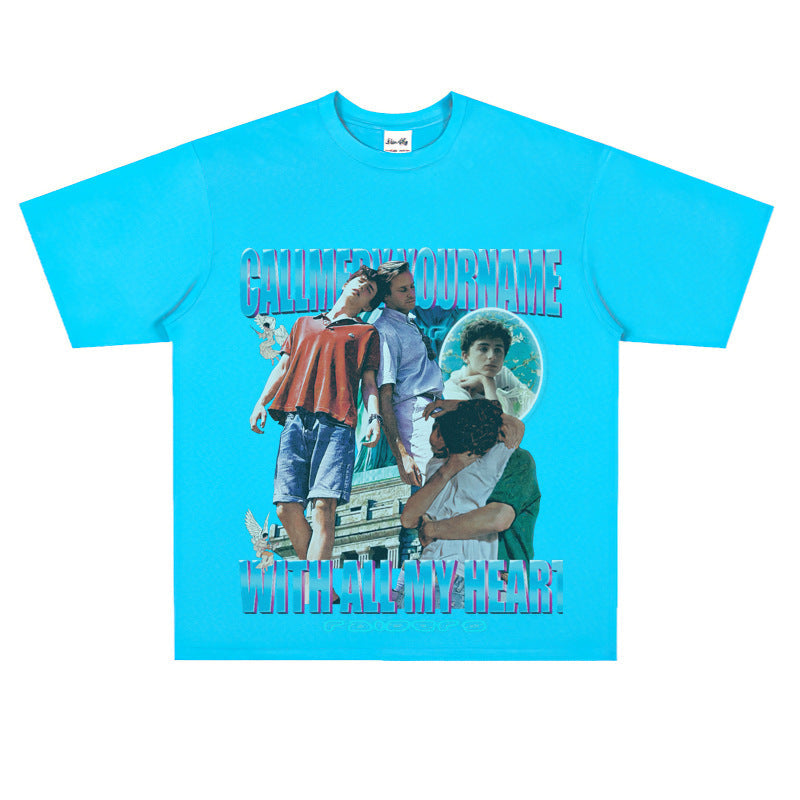 Film Star T Shirt Loose Heavy Retro Street American T-shirt Men and Women
