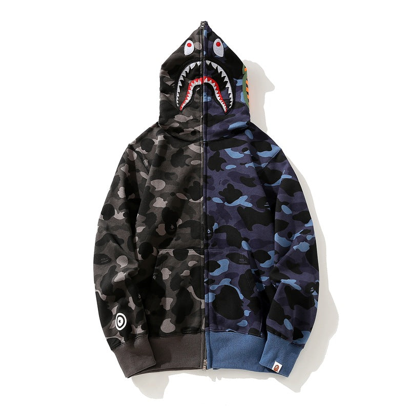Ape Hoodie Color Matching Zip Full Open Camo Shark Hooded Sweater Jacket