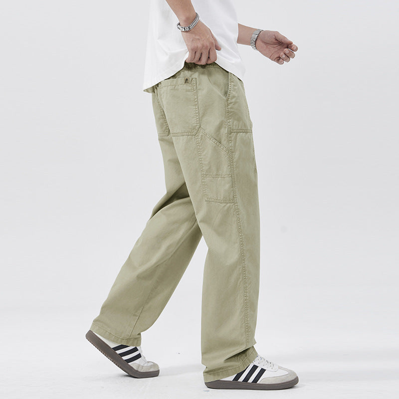 Men Casual Pants Vintage Cotton Men's Spring and Summer Loose Splicing Tooling Straight Pants
