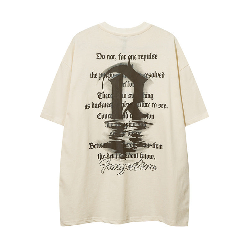 Vintage T Shirts Hip Hop Gothic letter oversize short sleeve T-shirt