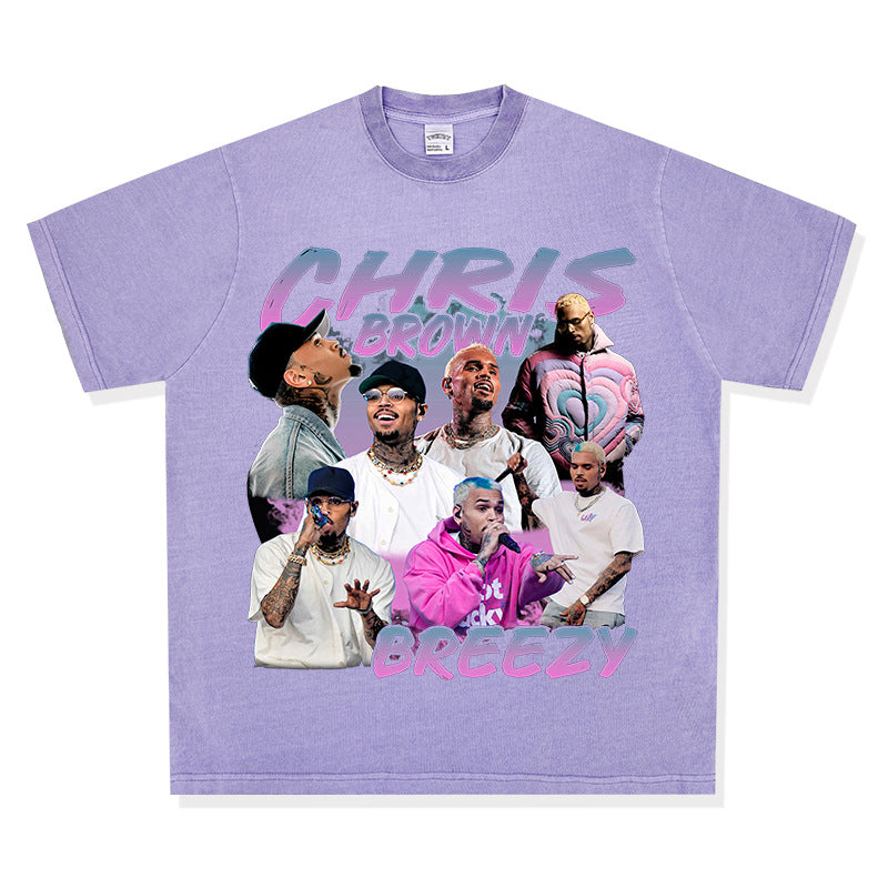 New york hip hop shop vintage hip hop chris brown print short sleeve t-shirt