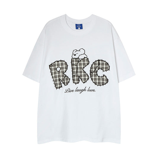 Nostalgia T Shirts Vintage Dog Embroidered Summer Short Sleeve T-Shirt Loose Casual Top