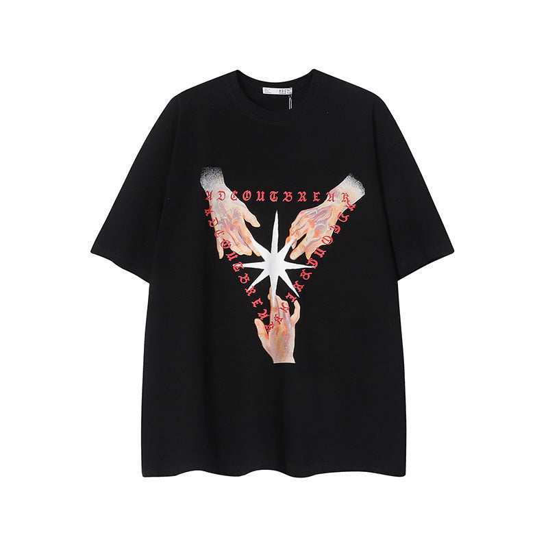 Vintage T Shirts Hip Hop Finger Print Crew Neck Short Sleeve T-Shirt