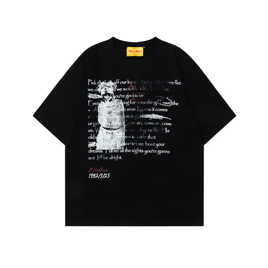 Unisex T-shirts Street Vintage Girly Pattern Men's Loose Short Sleeve T-Shirt