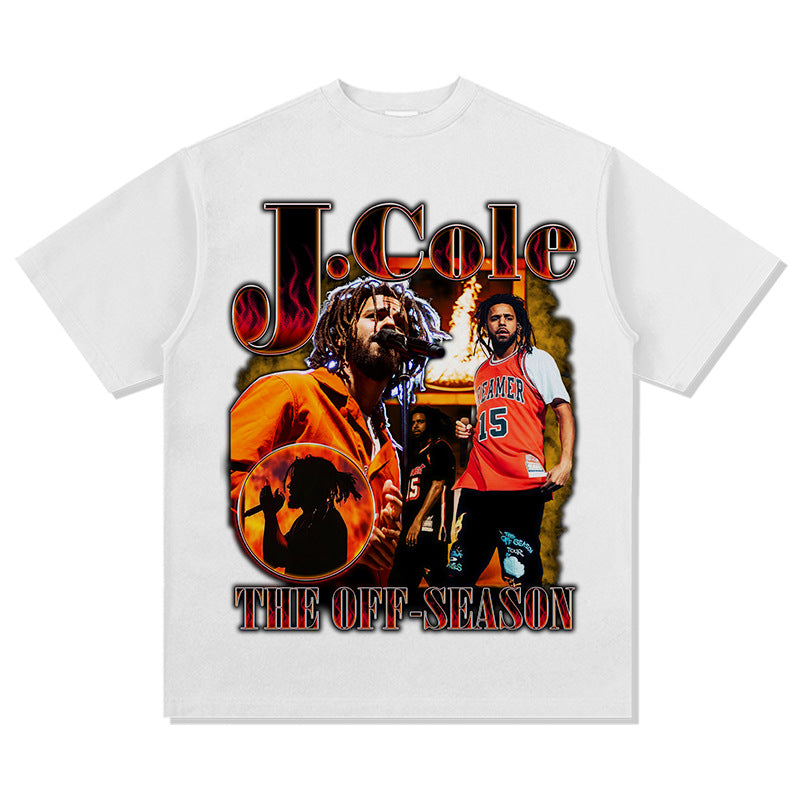 Streetwear masculino vintage hip hop j cole print short sleeve t-shirt