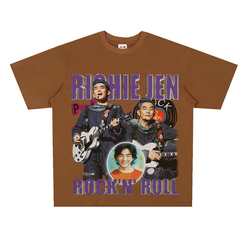 Film Star T Shirt Loose American Retro Street Cotton T-shirt for Men and Women
