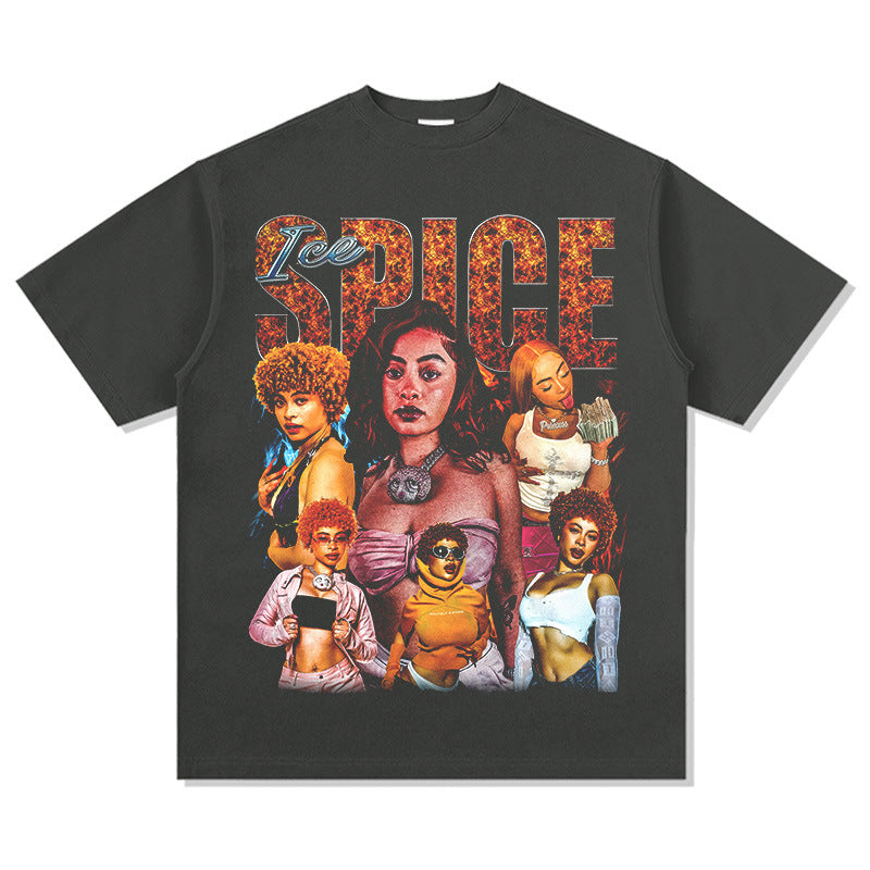 Outfit streetwear Vintage Hip Hop Ice Spice Print Short Sleeve T-Shirt