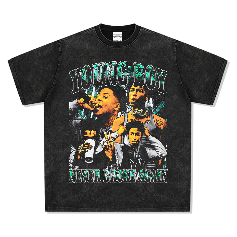Marcas streetwear usa vintage hip hop Young Boy print short sleeve t-shirt