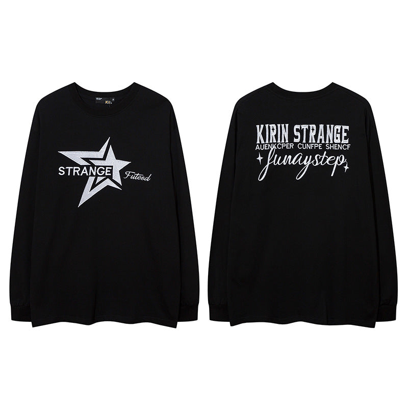 Vintage T Shirts Hip Hop Vintage Alphabet Embroidered Long Sleeve T-Shirt