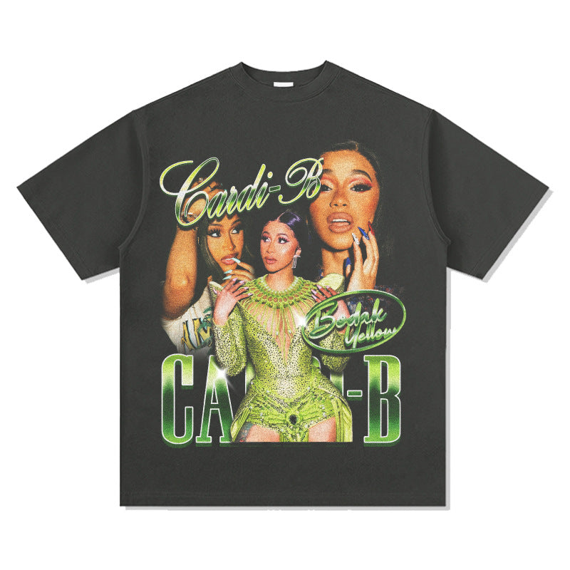 Streetwear Masculino Vintage Long Sleeve Short Sleeve T-Shirt Rap Cardi B Print Top