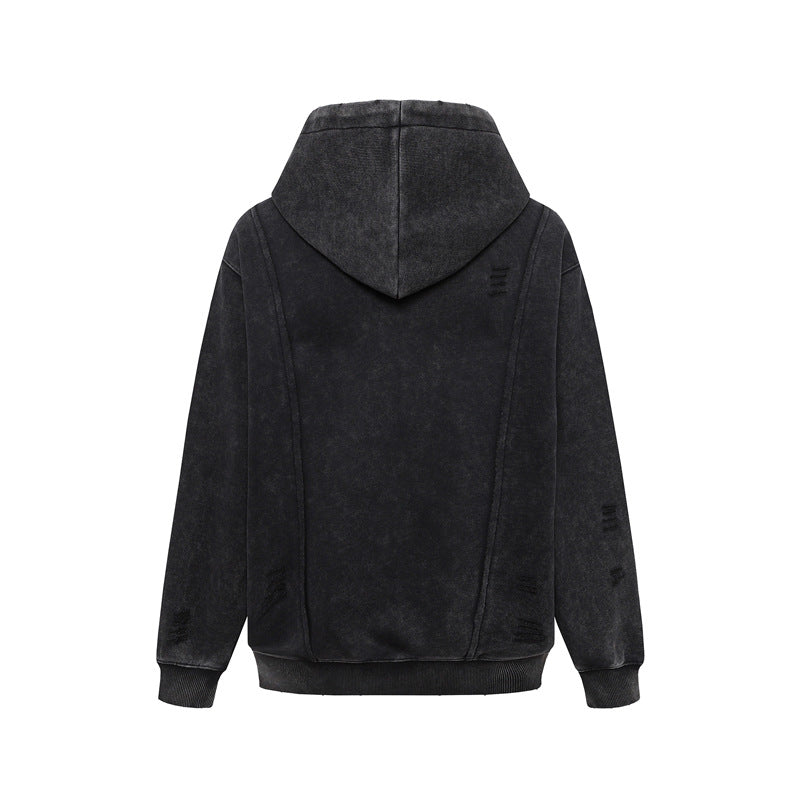 Streetwear Hoodie Hip Hop Vintage Washed Old Hooded Sweater Zip Cardigan Jacket