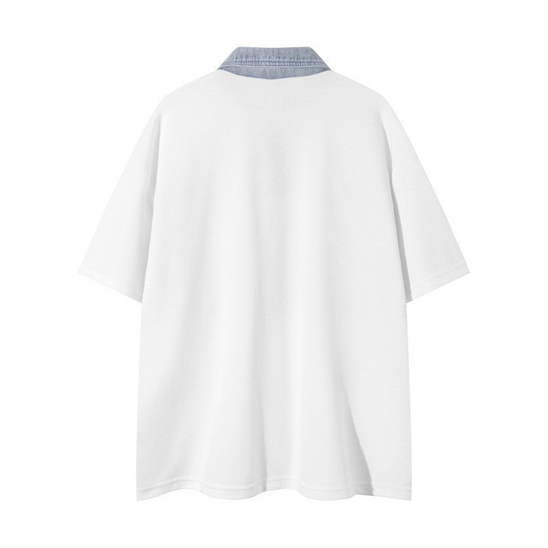 Camisas Retros College Short Sleeve T-Shirt POLO Loose Shirt