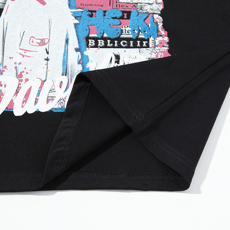 Nyc T Shirt Retro Cat Printed Short Sleeve T-Shirt Summer Loose Casual Top